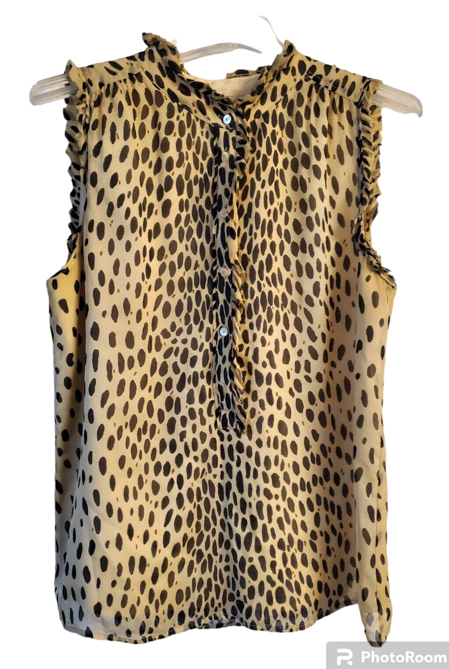 J. Crew Natasha Wildcat Silk Animal Print Sleeveless Flowy Blouse Top Sz 6 or S